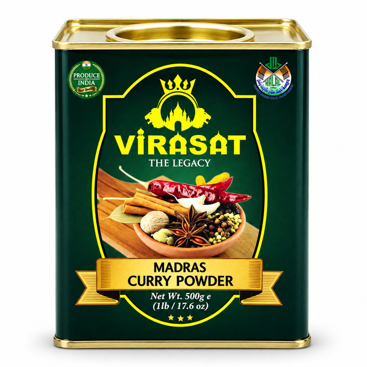 Virasat Madras Curry Powder 500g tin, front view