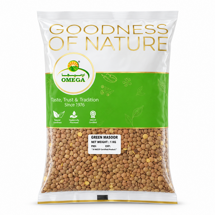 Omega Green Lentil Whole 1KG | Addtocart Dubai UAE