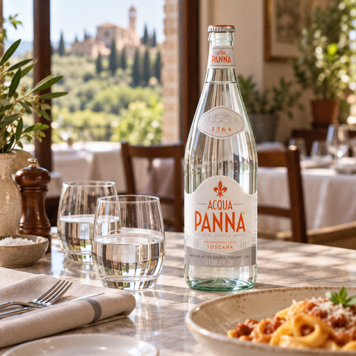 Acqua Panna Restaurant table with pasta - illustrative supporting image