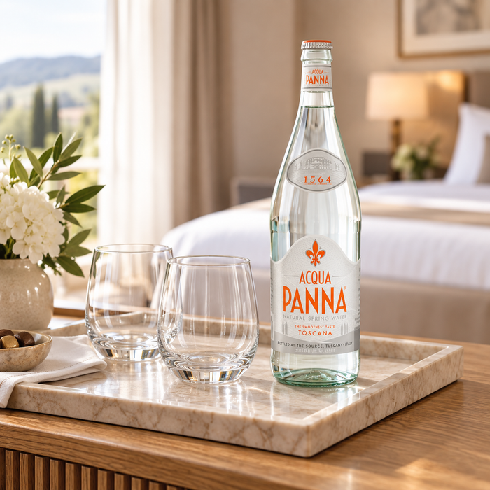 Acqua Panna Hotel welcome tray - illustrative supporting image