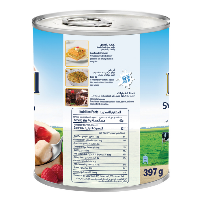 Rainbow sweetened condensed milk 397g tin, recipes and nutrition panel