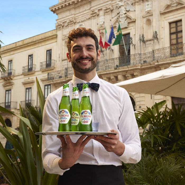 Peroni Nastro Azzurro 0.0% Non-Alcoholic Beer, Italy - 24 x 330ML lifestyle image 2 | SKU BEVR-733341
