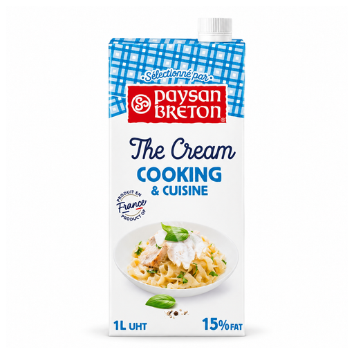 Paysan Breton The Cream Cooking & Cuisine 15% fat 1L UHT, English carton front