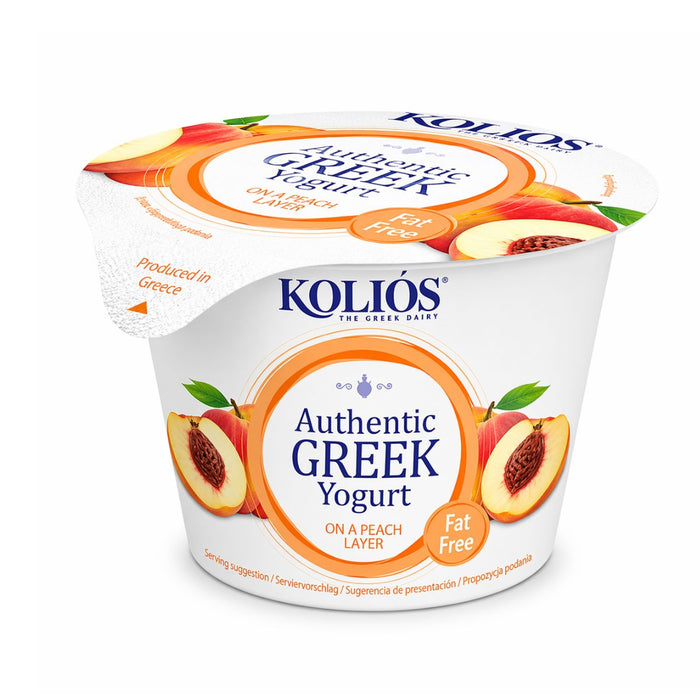 Kolios Authentic Greek Strained Yoghurt 0% – Peach Layer - 6 X 150G | 2 Day Lead Time