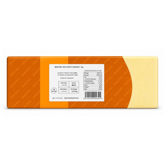 Minstrel Mild White Cheddar Cheese Block, Ireland - Approx Weight - 5KG