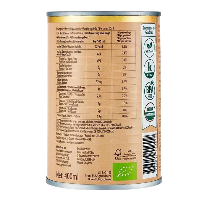 Earth's Finest Organic Coconut Cream, Sri Lanka - 400ML