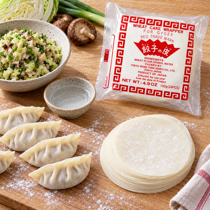 Tokyo gyoza wrappers with dumpling preparation ingredients