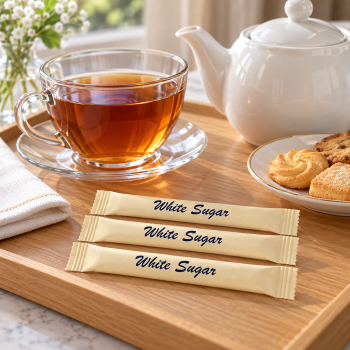 White sugar sticks with tea service