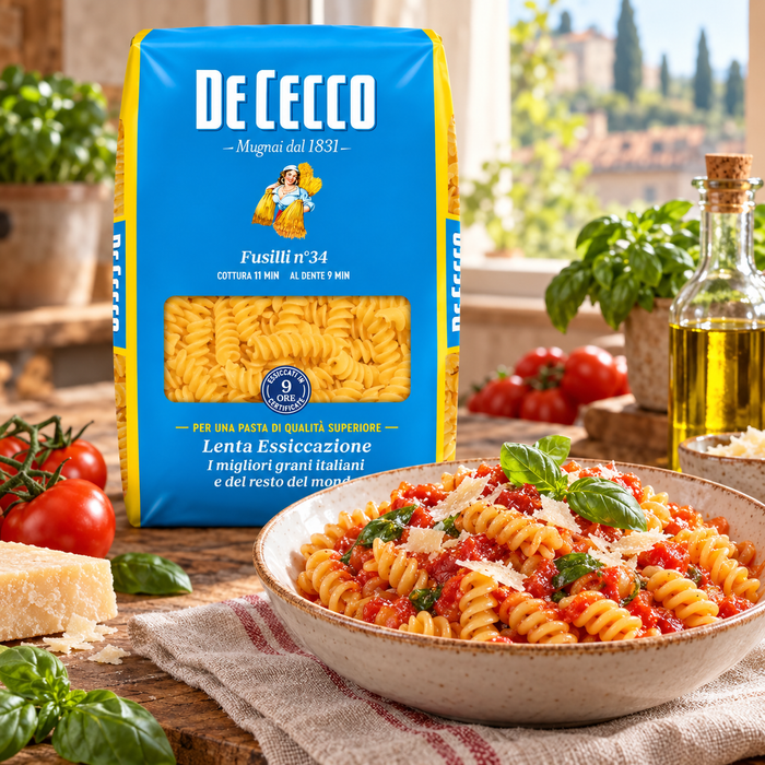 De Cecco Fusilli No.34 1kg with tomato and basil pasta