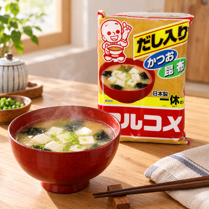 Marukome white miso — miso soup serving suggestion