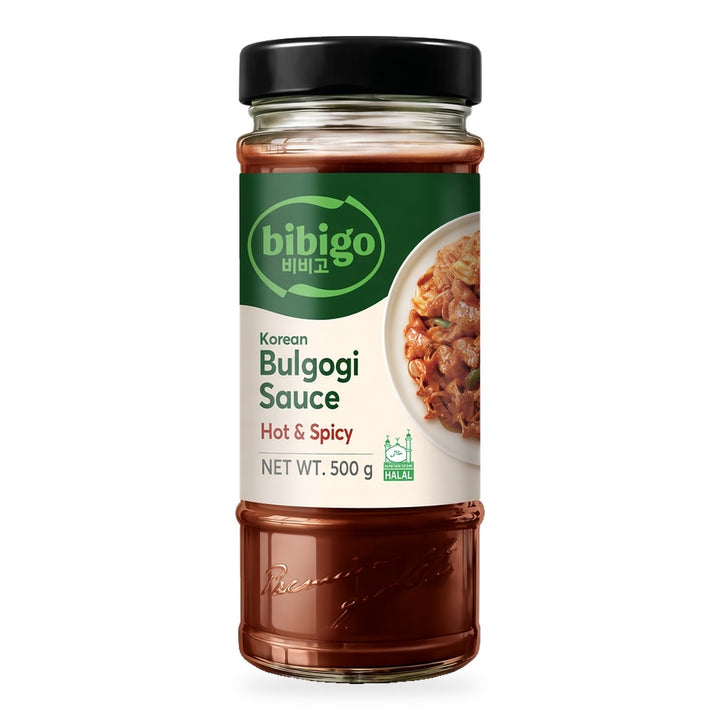 Bibigo Korean Bulgogi Sauce Hot & Spicy 500g jar - front