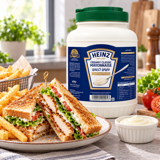 Heinz Classic Mayonnaise 3.78L with chicken sandwiches and fries