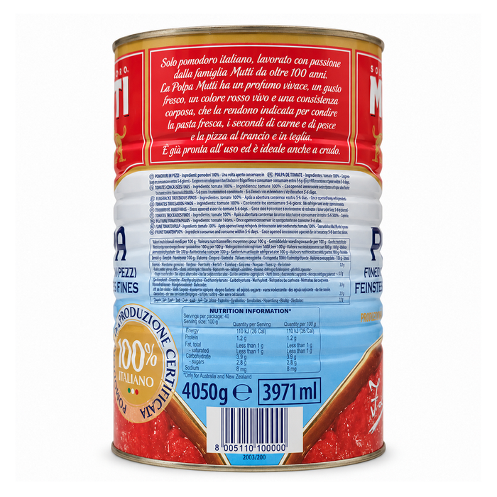 Mutti Polpa 4050g tin - nutrition information panel