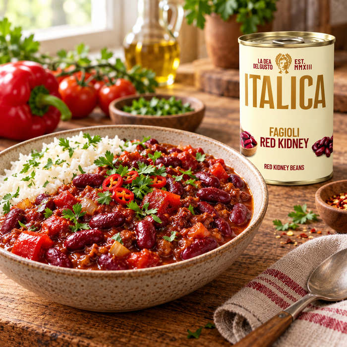Italica Red Kidney Beans 400g with chili serving suggestion