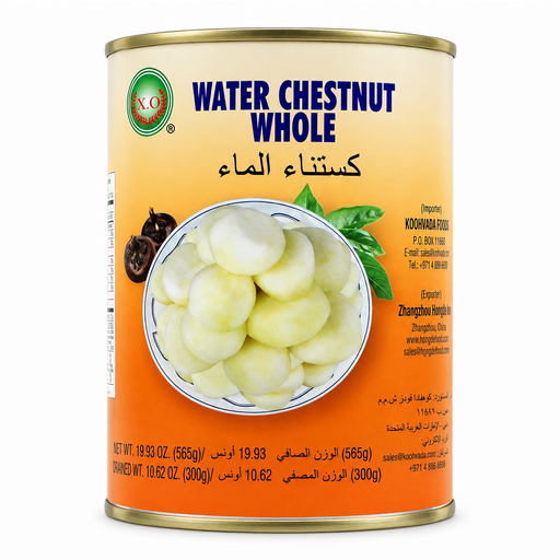 XO whole water chestnuts front packaging