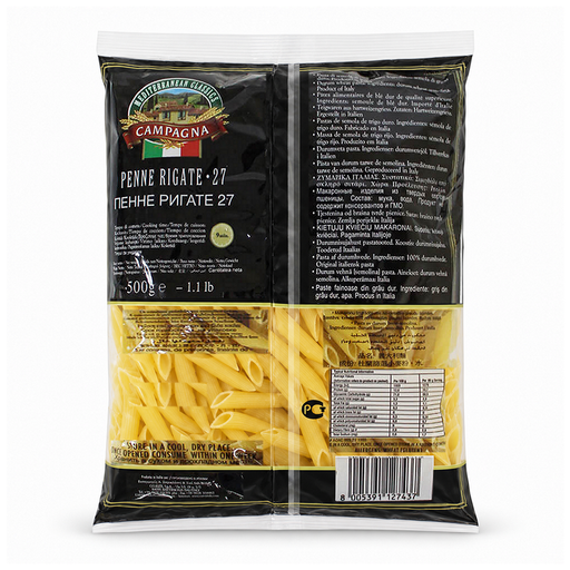Campagna Penne Rigate #27, Italy - 500G – rear label and nutrition information