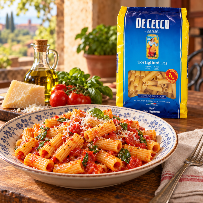 DeCecco Tortiglioni #23 Pasta 1KG with tomato and basil — additional view | Addtocart Dubai UAE