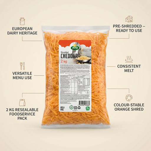 Arla Shredded Cheddar 2KG premium features overview | Addtocart Dubai UAE