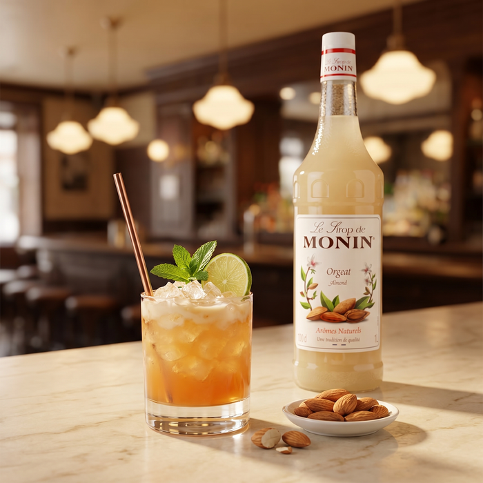 Monin Almond Orgeat Syrup 1L lifestyle — Mai Tai-style mocktail | Addtocart Dubai UAE