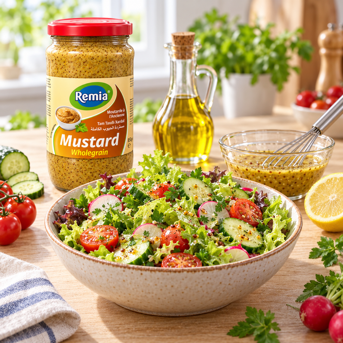Remia Wholegrain Mustard 850G in a vinaigrette salad — additional view | Addtocart Dubai UAE