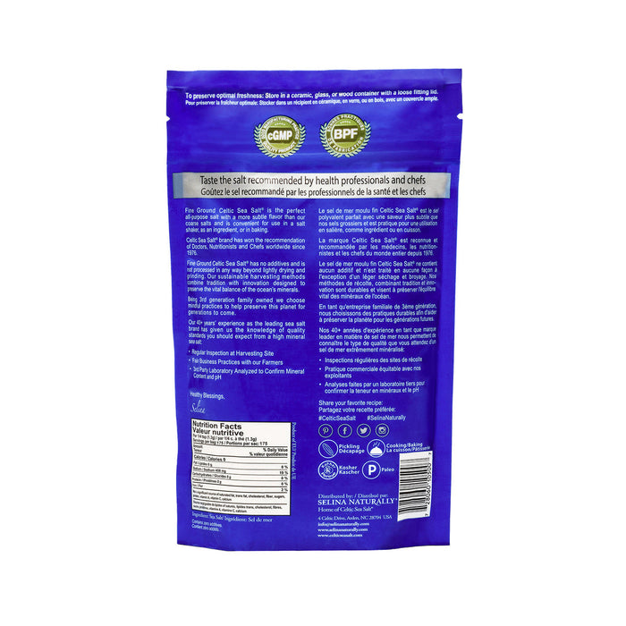 Celtic Sea Salt Fine Ground, France - 227G nutrition and back-label details | SKU SUPL-745065