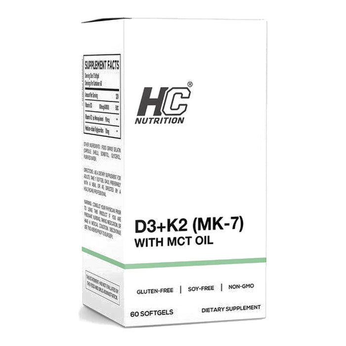 HC Nutrition Vitamin D3+K2 With MCT Oil - 60 Softgels front product image | SKU SUPL-745110