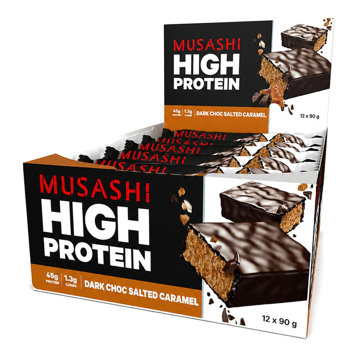 Musashi High Protein Dark Salted Caramel, New Zealand - 12 X 90G front product image | SKU SUPL-745123