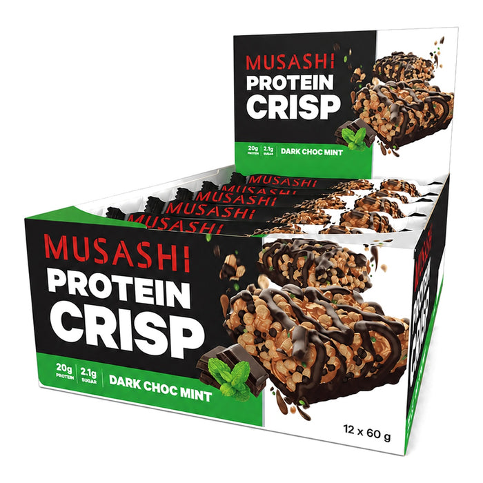 Musashi Protein Crisp Dark Chocolate Mint, New Zealand - 12 X 60G front product image | SKU SUPL-745127