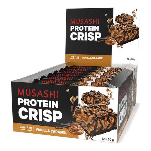 Musashi Protein Crisp Vanilla Caramel, New Zealand - 12 X 60G front product image | SKU SUPL-745128