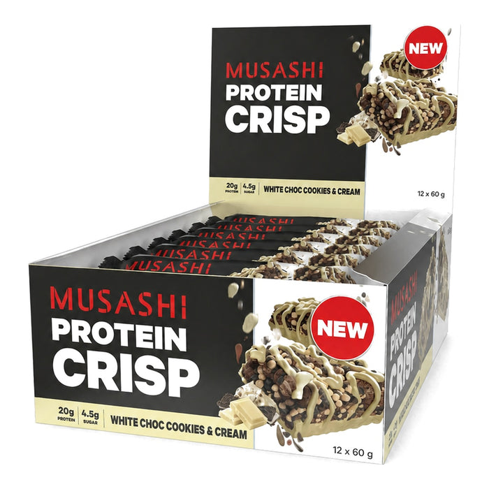 Musashi Protein Crisp White Chocolate Cookies & Cream, New Zealand - 12 X 60G front product image | SKU SUPL-745129