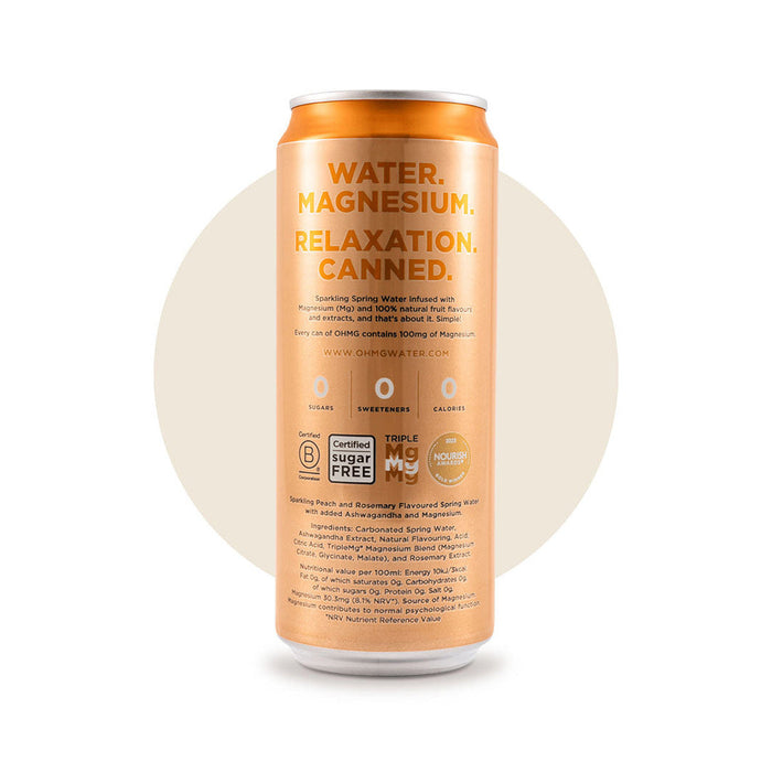 OHMG Peach & Rosemary + Ashwagandha - 12 X 330ML nutrition and back-label details | SKU SUPL-745166