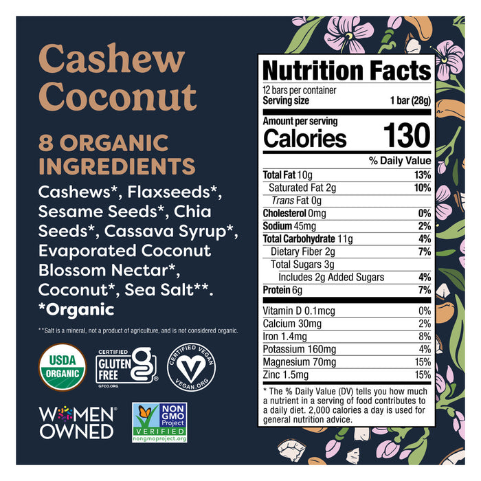 Tosi Cashew Coconut, USA - 12 X 28G nutrition and back-label details | SKU SUPL-745253