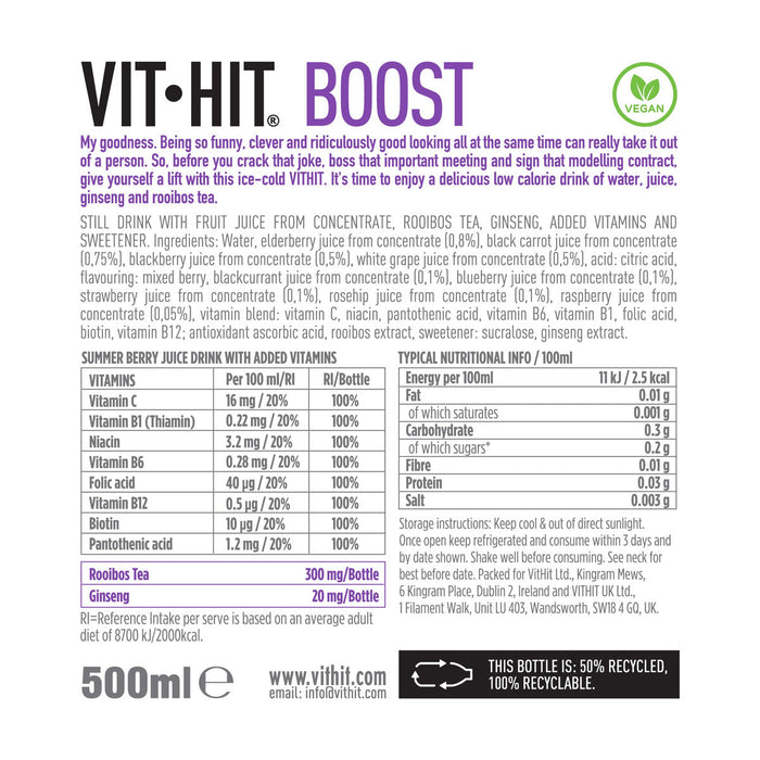 VITHIT Boost, Ireland - 500ML nutrition and back-label details | SKU SUPL-745258