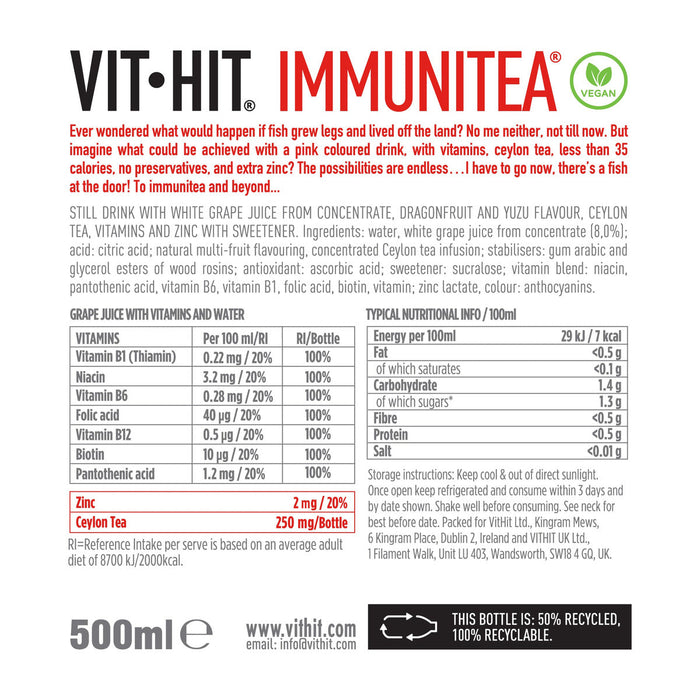 VITHIT Immunitea, Ireland - 500ML nutrition and back-label details | SKU SUPL-745259