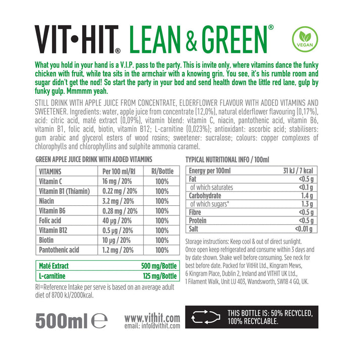 VITHIT Lean & Green, Ireland - 500ML nutrition and back-label details | SKU SUPL-745260