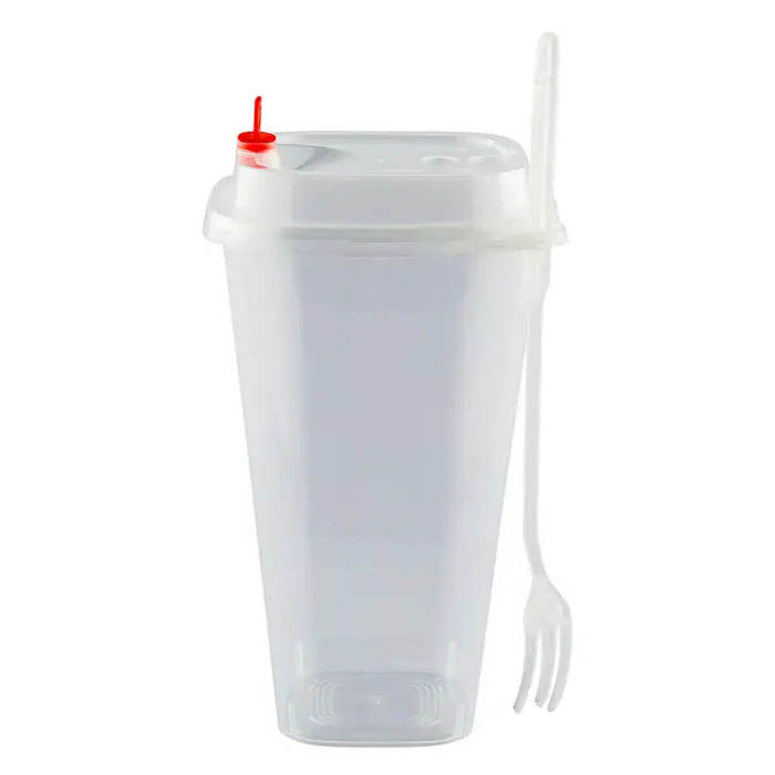 Bubbly Plastic Square Cup with Lid & Fork, 960ML - Pack of 25 Cups
