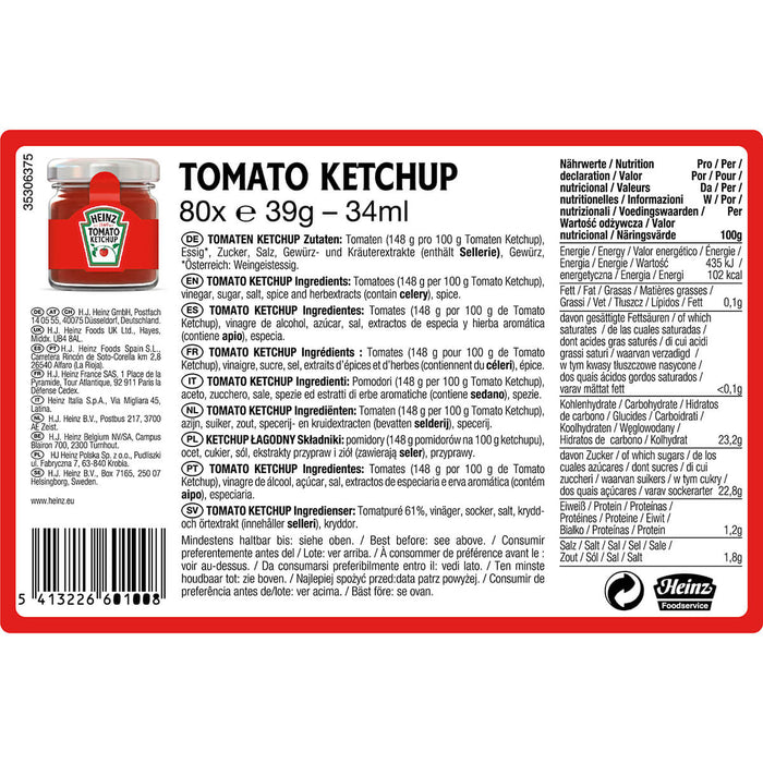 Heinz Tomato Ketchup Mini Jars - 80 X 39G