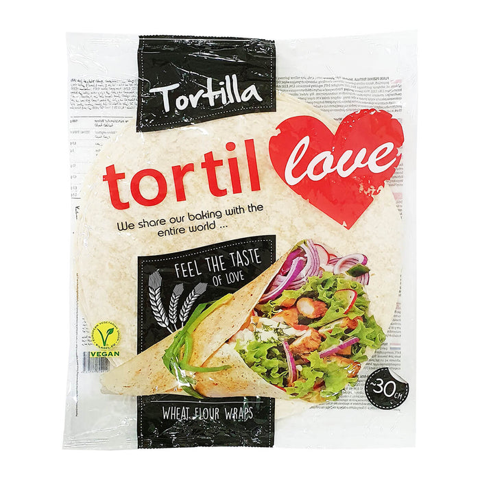 Tortillove Tortilla Wheat Flour Wrap 12" - 30 CM, Pack of 12 Tortillas, Vegan - 960G